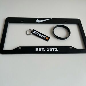Nike Black and White License Plate Frame with Keychain